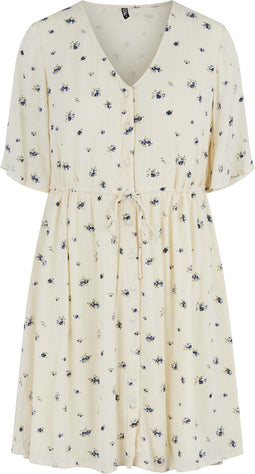 PIECES PCSHEA - Dames Jurk - Korte mouw V-hals - Blauwe bloemenprint