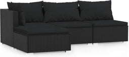 vidaXL - 4-delige - Loungeset - met - kussens - poly - rattan - zwart