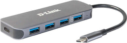 D-Link DUB-2340 - USB-C naar 4-poorts USB 3.0-hub met Power Delivery - Grijs