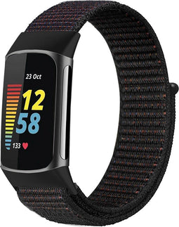 imoshion Nylon bandje - Geschikt voor Fitbit Charge 5, Charge 6 - Zwart - L
