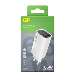 GP GPWCGM3AWHUSB254 - USB-oplader - 65 W 3-poorts GaN USB-C snellaadadapter - Wit