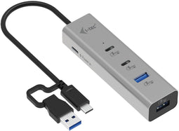 i-tec CAHUBMETAL2A2CPD - USB Hub - 2x USB-C 2x USB-A Power Delivery 85W - Zilver