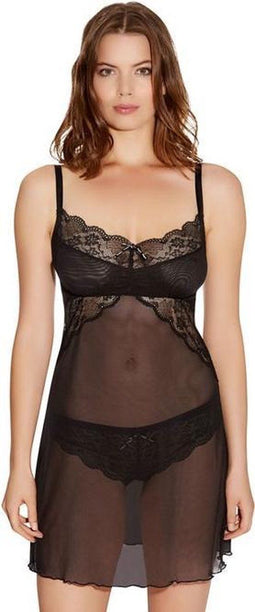 Freya Freya Fancies - Nachthemd AA1018 - Sexy doorschijnend met kanten nekrand - Zwart