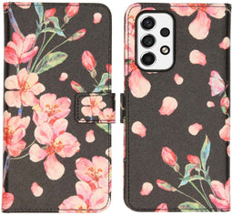 iMoshion Hoesje Geschikt voor Samsung Galaxy A53 Hoesje Met Pasjeshouder - iMoshion Design Softcase Bookcase - Zwart / Blossom Watercolor Black