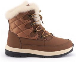 Warmbat Abbott - Snowboots - Waterafstotend leer - Gevoerd met Merino schapenwol - Bruin - Crème - Geel - Maat 40