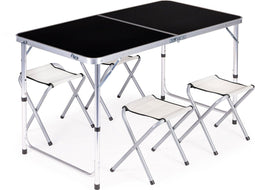 Inklapbare campingtafel - 120x60 cm - verstelbare hoogte - incl. 4 stoelen