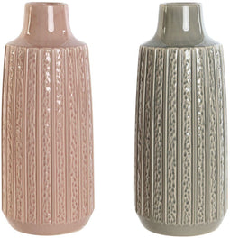 Vaas Home ESPRIT Roze Lichtgrijs Porselein 16 x 16 x 38 cm (2 Stuks)
