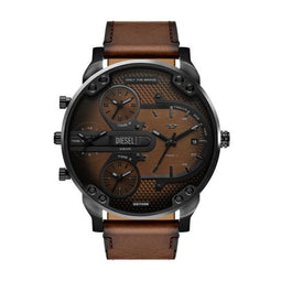 Diesel MR. DADDY SLIM - Polshorloge 54 mm - Bruin leren band - Zwart/bruin