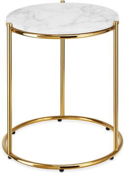 tectake® Ellsa - Bijzettafel - Marmerlook blad - Ø 43 cm - Wit/Goud - Onderstel staal - Ondersteuning 12kg