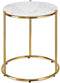 tectake® Ellsa - Bijzettafel - Marmerlook blad - Ø 43 cm - Wit/Goud - Onderstel staal - Ondersteuning 12kg