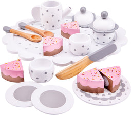 New Classic Toys® Houten Theeservies - Compleet met taart en serveerblad - Wit