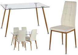 Gift Decor Davi - Tafel met 4 stoelen - Metaal en hout - Wit Bruin