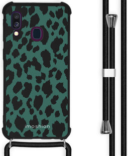iMoshion Hoesje Geschikt voor Samsung Galaxy A40 Hoesje Met Koord - iMoshion Design Hoesje met Koord - Zwart / Meerkleurig / Groen / Panther Illustration