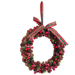 Bizzotto Ilmy - Ronde Kerstkrans - Ø 30 cm - Rood/Bruin - Met Dennenappels en Ophanglint