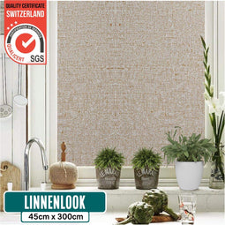 Homewell Raamfolie HR++ - Isolerend & Zonwerend - Anti inkijk - Linnenlook Koffie 45x300