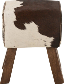 J-Line kruk Koe - mango hout/bont - zwart/wit