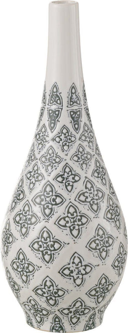 J-Line vaas Kousa Peer - porselein - blauw/wit - 43 cm hoog