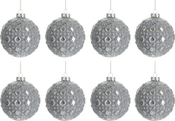 J-Line kerstbal Rond Patroon - glas - antiek grijs - small - doos van 8