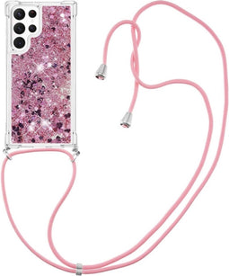 Lunso - Geschikt voor Samsung Galaxy S23 Ultra - Telefoonhoes met koord - Glitter Rose