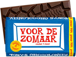 Tony's Chocolonely Chocolade Reep Puur Zeg 't met een reep "Zomaar" 180 Gram Chocola
