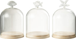 J-Line stolp Vis/Zeeschelp/Zeester - glas/hout - naturel/transparant - large - 3 stuks