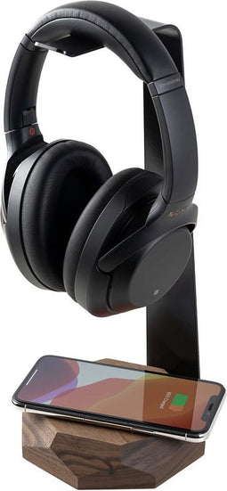 Oakywood 2in1 Headphones Stand - Massief Walnoot - Echt Hout Koptelefoon Standaard Houder met 10W Draadloze Oplader