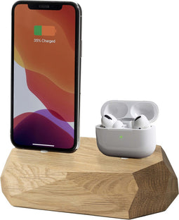 Oakywood Dual Dock - Massief Eikenhout - compatible met Apple iPhone en Apple AirPods (Lightning)
