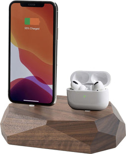 Oakywood Dual Dock - Massief Walnoot - compatible met Apple iPhone en Apple AirPods (Lightning)