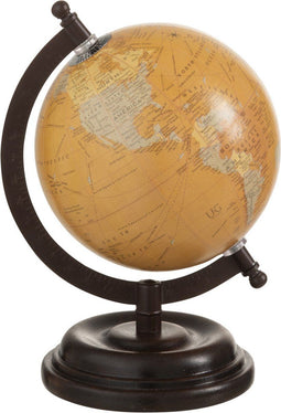 J-Line wereldbol Op Voet - hout - oker - small