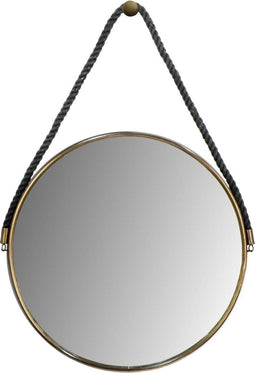 Ronde wandspiegel met touw - ø45 cm - antique gold/zwart