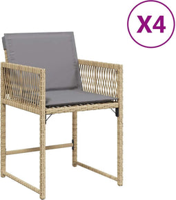 vidaXL - Tuinstoelen - 4 - st - met - kussens - poly - rattan - gemengd - beige