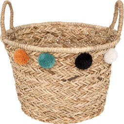 Atmosphera Kids Opbergmand uit riet met pompons Ø40x26cm - Beige