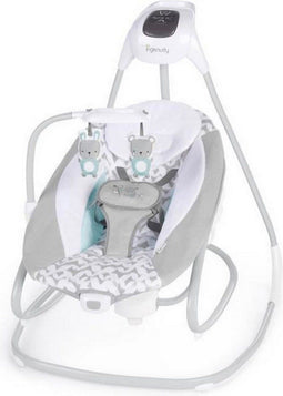 Ingenuity Raylan - Schommelstoel 2-in-1 Swing Lounger - Verstelbaar 6 snelheden - Grijs Wit