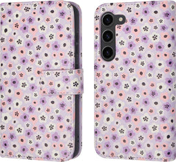 iMoshion Hoesje Geschikt voor Samsung Galaxy S23 Hoesje Met Pasjeshouder - iMoshion Design Bookcase smartphone - Meerkleurig / Purple Flowers