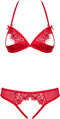 Obsessive BH met Open Cups en Open Kruis String- Erotische Lingerieset - Maat L/XL - Rood