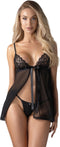 Obsessive - Blomentis Babydoll en string - M/L - Zwart