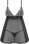 Obsessive - Blomentis Babydoll en string - M/L - Zwart