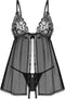 Obsessive - Blomentis Babydoll en string - M/L - Zwart