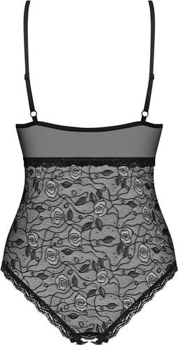 Obsessive Body met Rozen Motief en Open Kruis – Erotische Body – Maat S/M – Zwart