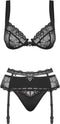 Obsessive Heartina Set - Jarretelset - Maat L/XL - Zwart