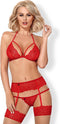 Obsessive Lingerie set met Jarretels – Erotische Lingeriset – Maat S/M – Rood