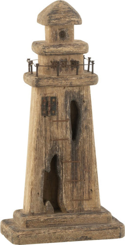 J-Line decoratie Vuurtoren - hout - naturel - small