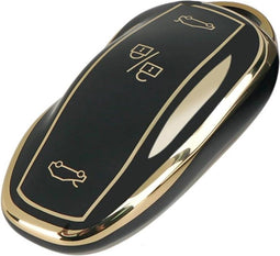 Autosleutel hoesje - TPU Sleutelhoesje - Sleutelcover - Autosleutelhoes - Geschikt voor Tesla Model 3/Y/S - goud - B - Tesla Model 3, Tesla Model Y, Tesla Model S - Auto Sleutel Accessoires gadgets - Kado - Cadeau man - vrouw