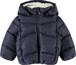 NAME IT NMMMAKE - Puffer Jacket - Teddyvoering afneembare capuchon - Donkerblauw - Maat 98
