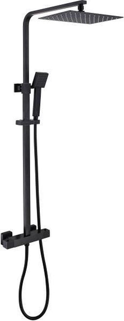 OCEANIC Douchekolom - Thermostatische mengkraan - Rechthoekige hoge kop 30x20 cm - Mat zwart