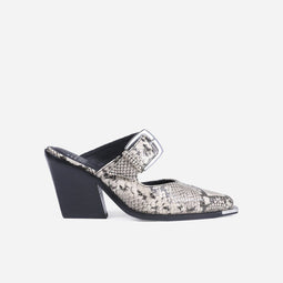 Bronx New-kole - Dames Muiltje - Snake print leer met gesp - Beige