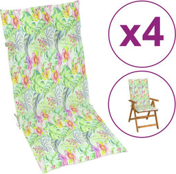 vidaXL - Tuinstoelkussens - 4 - st - hoge - rug - bladpatroon - 120x50x3 - cm - stof