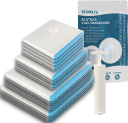 Travelly® Vacuümzakken - Set van 24 - Ruimtebesparend luchtdicht - Zonder stofzuiger (24 stuks)