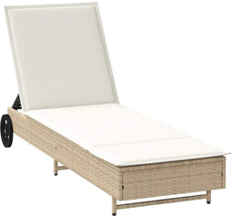 vidaXL - Ligbed - met - wielen - en - kussen - poly - rattan - beige