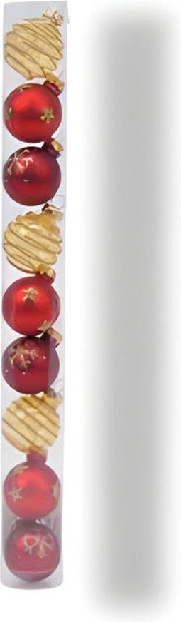 9 Glazen kerstballen 3 cm mix kerstrood licht goud